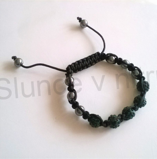 Náramek shamballa s pave korálků Swarovski tmavě zelené (BC443)