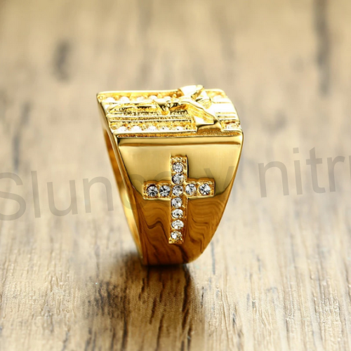 Pozlacený prsten z nerez oceli se zirkony (BP175)