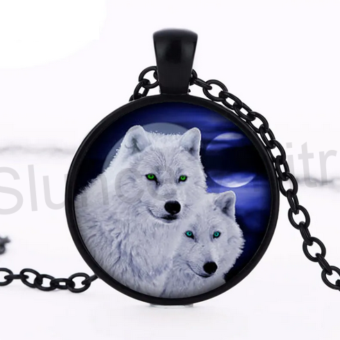 Náhrdelník platinový, černý s přívěškem Sviticí Vlci (BD312)