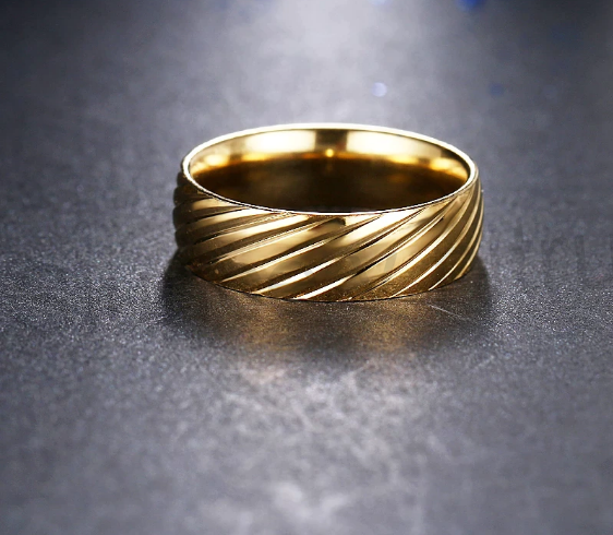 Prsten z chirurgické oceli s rýhováním 6 mm (BP301)