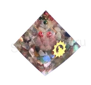 Orgonitová pyramida -  s minerlními kamínky a buddhou pro štěstí 6,7 x 6,2 cm (PP78)