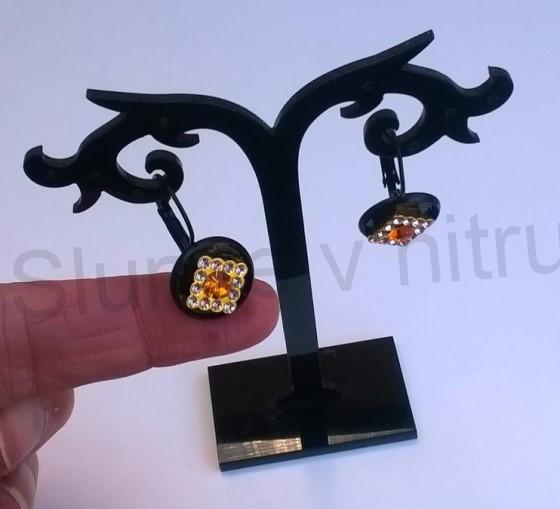 Černé náušnice s kamínky oranžové (BB571)