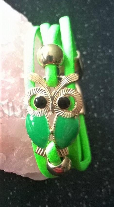 Pletený kožený náramek Sova červený (BC503)