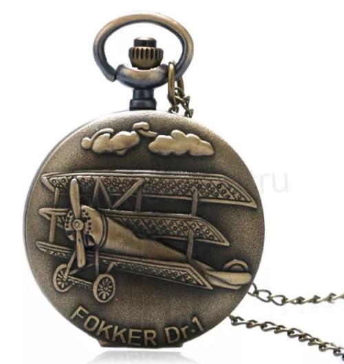 Kapesní cibulové hodinky s řetízkem - Letadlo, letoun (H335)