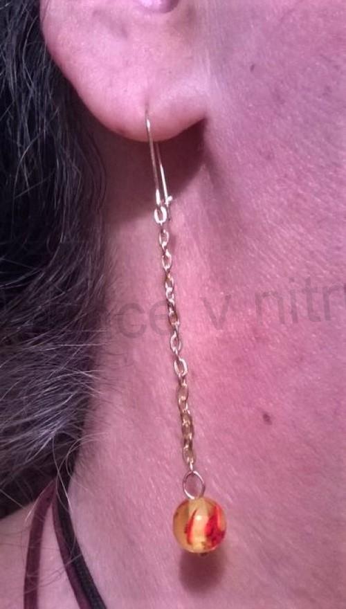 Visací náušnice s Jantarem z chirurgické oceli platinové (X1237)