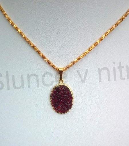 Náhrdelník Granát z nerez oceli srdce, ovál (X1744)