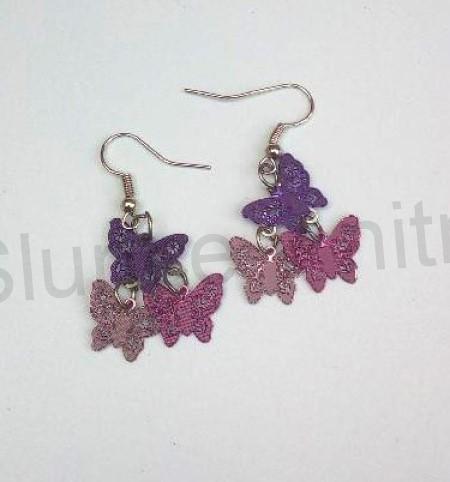 Visací náušnice motýl, motýlek fialový tmavý (BB775)