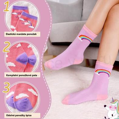 Dívčí veselé bavlněné ponožky jednorožec velikost 29 až 32 (W227)