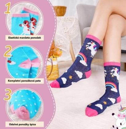 Dívčí veselé bavlněné ponožky jednorožec velikost 33 až 37 fialové (W229)