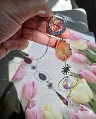 Křišťálový sluneční lapač s achátem (X1858)