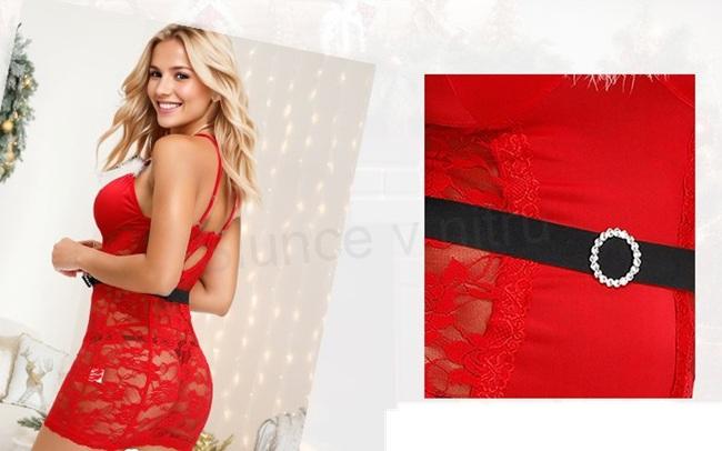 Vánoční krajkové spodní prádlo, negližé s G String velikost XS/S (K664)