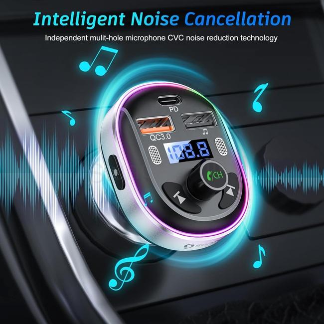 Bluetooth FM vysílač do auta SONRU – kovový, Bluetooth 5.3, rychlé nabíjení (L83)