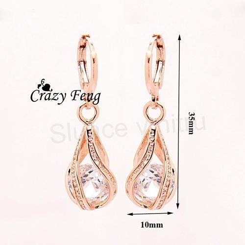 Dlouhé pozlacené náušnice – zirkonová kapka, růžová (BB250)