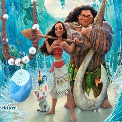 Kožený náhrdelník s modrým romantickým přívěškem (BD199)