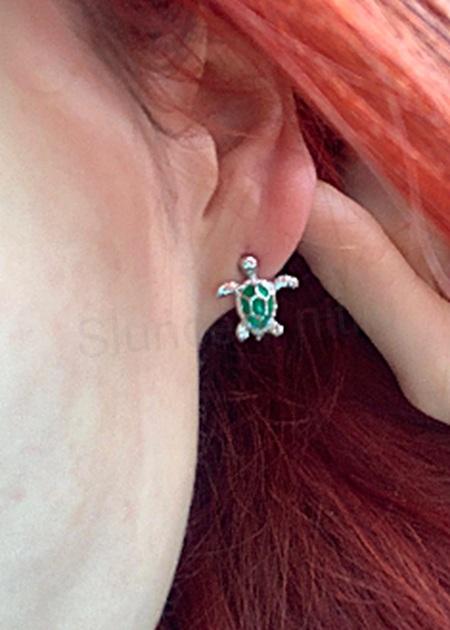 Puzetové náušnice želva s opálem zelené (BB472)