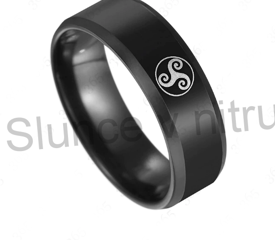 Černý prsten z chirurgické oceli / titán s ornamentem Vlka, Wolf (BP306)