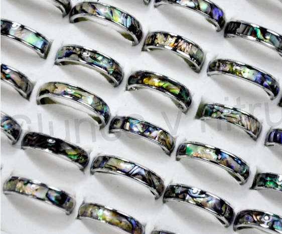 Prsten z chirurgické oceli a přírodní mušle Paua (BP343)