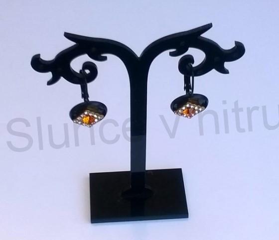 Černé náušnice s kamínky oranžové (BB571)