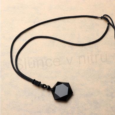 Minerální náhrdelník s černým obsidiánem – černá šňůrka (X933)