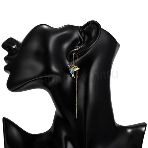 Dlouhé závěsné, visací náušnice kolibřík modré (BB687)