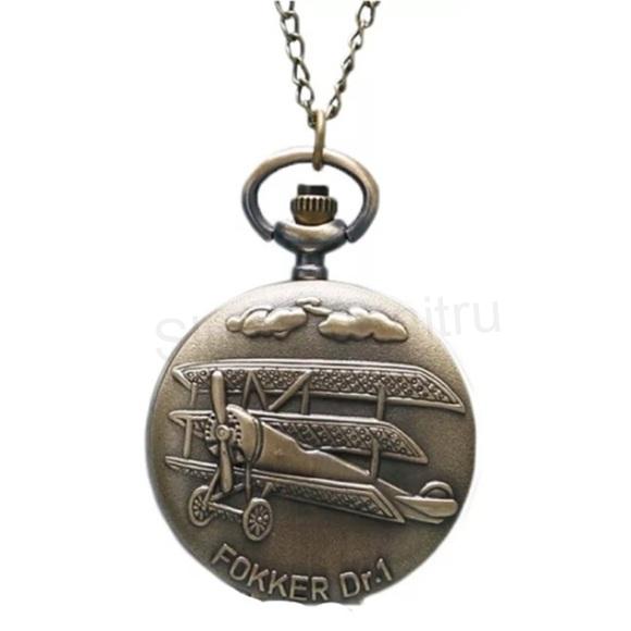 Kapesní cibulové hodinky s řetízkem - Letadlo, letoun (H335)