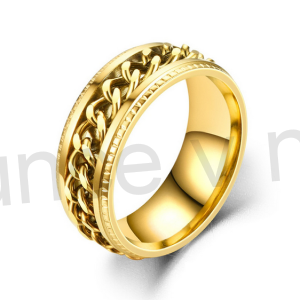 Pánský prsten z chirurgické oceli a řetízkem (BP312)