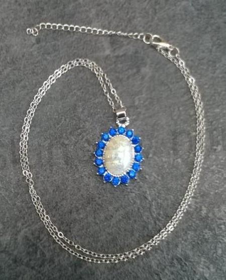 Postříbřený náhrdelník Opál se zirkony (X1712)