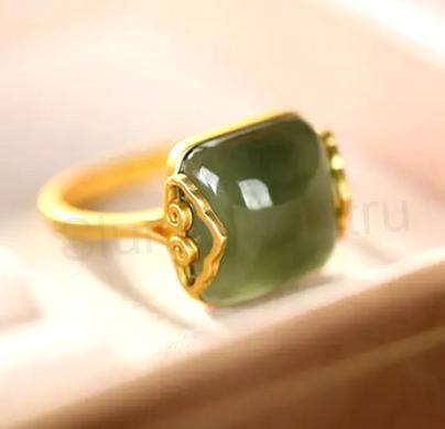 Nastavitelný pozlacený minerální prsten jadeit zelený velikost 55 (X1783)