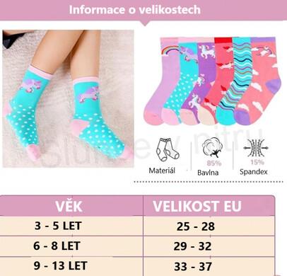 Dívčí veselé bavlněné ponožky jednorožec velikost 29 až 32 (W227)