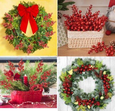 Vánoční bobule, umělá bobule, dekorace, červená (L52)