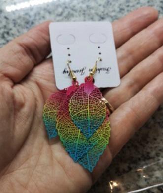 Dlouhé visací náušnice lístky růžové (BB863)