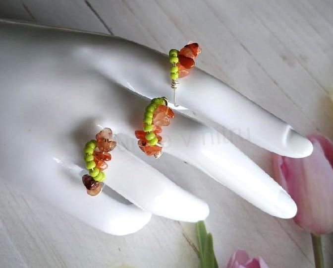 Minerální prsten achát s korálky (X2056)