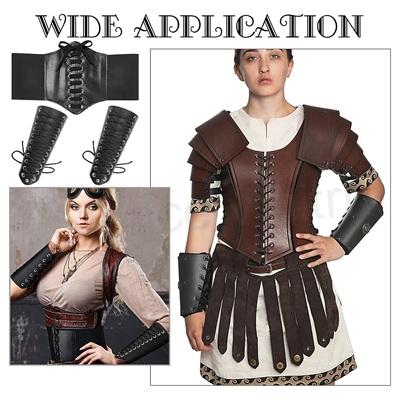 Gotický šněrovací kožený korzet a manžety na zápěstí sada černá (K629)