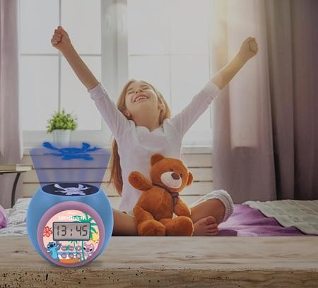 Disney Stitch, projekční budík s buzením, alarmr, noční světlo s časovačem (H736)