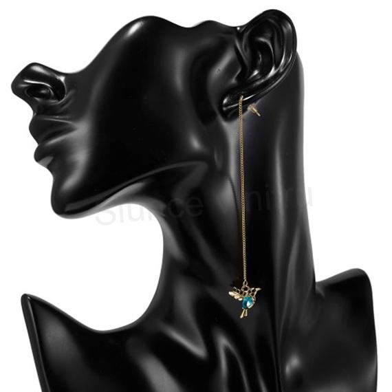 Dlouhé závěsné, visací náušnice kolibřík modré (BB687)