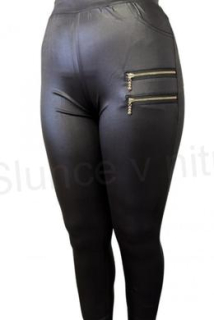Dámské černé kožené elastické legíny se zipy M/L (K200)