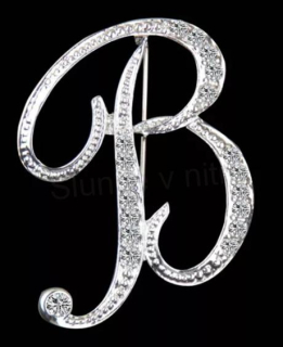 Brož ve tvaru písmenka B s čirými zirkony (HB59)
