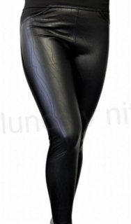 Dámské černé kožené elastické legíny XL/2XL (K227)
