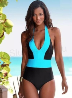 Dámské jednodílné plavky s výstřihem L černo‑modré (K233)