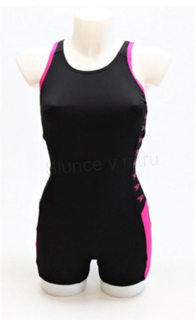 Sportovní dámské jednodílné plavky s nohavičkami M černo‑růžové (K249)