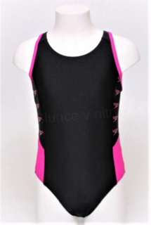 Sportovní dívčí jednodílné plavky 152 černo‑růžové (W178)