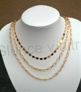 Vícevrstvý náhrdelník, přívěšky srdíčka z nerez oceli (BD703)