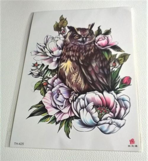 Voděodolné, dočasné tetovaní květina, sova (E736)
