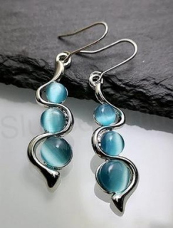 Minerální kované vykladáné náušnice ozdobné s kočičím okem (X1648)