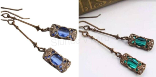 Kované visací vykladáné náušnice ozdobné s kamínkem (BB729)