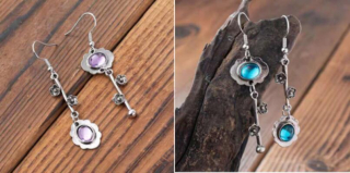 Kované visací vykladáné náušnice ozdobné kytičkové (BB730)