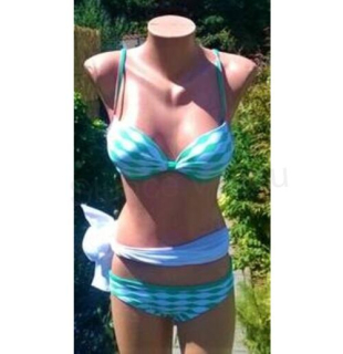 Dámské dvoudílné plavky zelené vlnky 38 (K338)