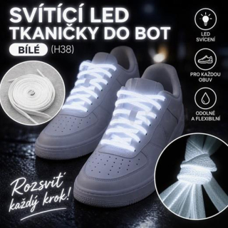 Svítící led tkaničky do bot bílé (H38)