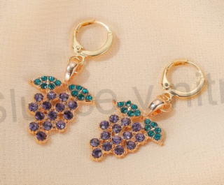 Visací náušnice se zirkony hrozen, víno (BB736)