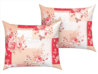 Bavlněný potah, povlak na polštář (květiny/káro/červená) 50 x 60 cm (S2)